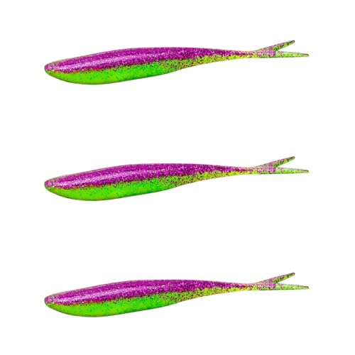 Lunker City Fishing 4.5" Freaky Fish Split Tail Soft Plastic Minnow Bass Lure Stick Bait Shad Jerkbait, 8 Per Bag, Made in The USA - color: 239 Pimp Daddy