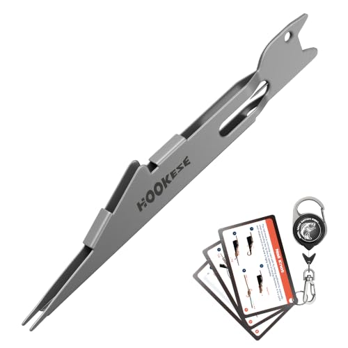 HOOK-EZE Fishing Nail Knot Tying Tool Combo|Includes Waterproof Pocket Guide, Nail Knot Tying Tool with Hook Cleaner, Zinger Retractor|Fly Fishing Accessories Fishing Gifts & Stocking Stuffers for Men - color: Silver