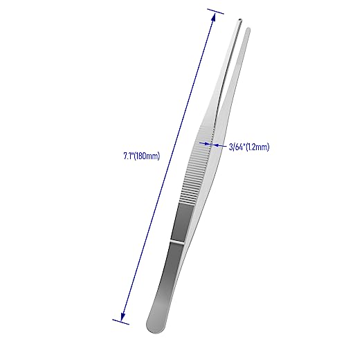 2 PCS 7.1 Inch Stainless Steel Tweezers, with Straight Round Blunt Serrated Tip, 3/64 Inch Thickness Stainless Steel, Multipurpose Daily Garden Home Lab Craft Repairing Tool - size: 7.1"L(3/64"T)