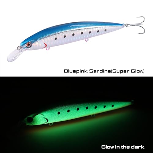 LITTMA ShoreCast 115 Minnow Sinking Saltwater Fishing Lure, Long Casting Surf Fishing Hard Bait for Striper Bass and Halibut - color: Bluepink Sardine(Super Glow)