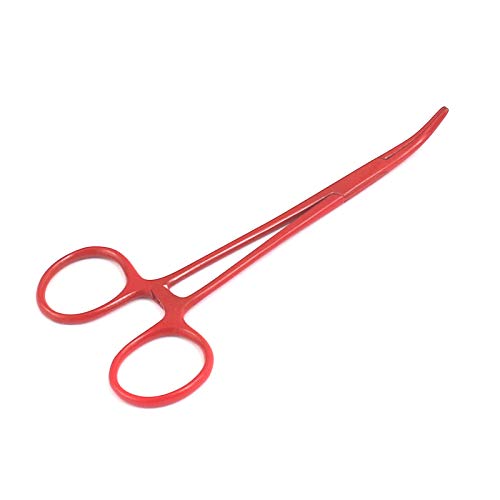 OdontoMed2011® Hemostat Forceps Locking Clamps Serrated Fishing Locking Forceps Clamp Fish Hook Remover Forceps (5" Curved, Red) - color: Red, size: 5" Curved