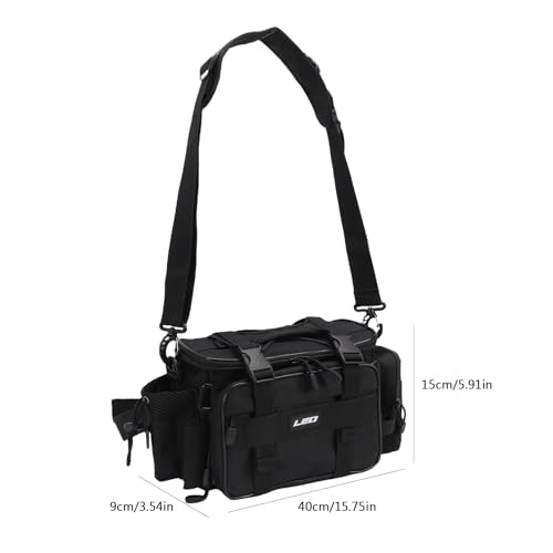 Fishing Tackle Bag with 2 Storage Boxes - watertight Shoulder Bag with Adjustable Straps, 23-Tray Organizer for Lures, Hooks & Fishing Gear Accessories (Black) - color: Black