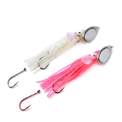 King COHO Humpy Sockeye Salmon Stealhead Squid Skirt Spinner Lure UV Gill Double Hooks or Trolling Fishing - color: Pink, White