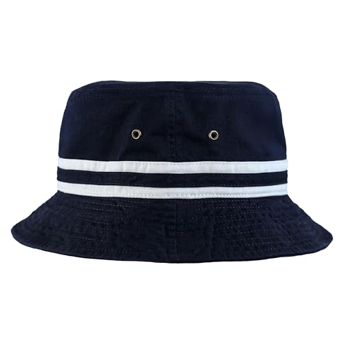 Cotton Bucket Hat Packable Sun Hat – Unisex Summer Travel Beach Fisherman Hat for Men Women Outdoor Fishing Hiking - color: 0. Band -Navy, size: Small-Medium