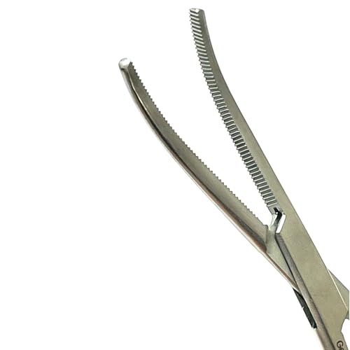 German Vinyl Grip Locking Straight & Curved Hemostat -Hemostat Forceps- Stainless Steel Locking Tweezer Clamps - Ideal Hemostats for Nurses, Fishing Forceps, Crafts and Hobby (Orange STR+CVD 6.25")