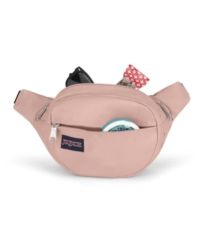 JanSport Fifth Avenue Fanny Pack Crossbody Bags for Women, Men - Stylish, Durable Waist Bag with Adjustable Belt, Main Zippered Pocket, Quick Stash Pocket - Travel Essentials - Black - color: Misty Rose