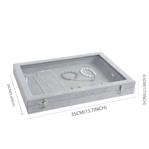 Wudygirl Velvet Jewelry Organizer Empty Jewelry Tray Organizer Jewelry Box Storage Case Display Necklaces Earring Stackable Tray Containers Clear Lid (DIY Box) - color: Gray, size: Empty