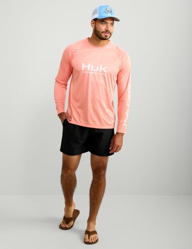 HUK Men's Pursuit Vented Long Sleeve Fishing Shirt (+30 UPF) - color: Fresh Salmon Heather, size: Small