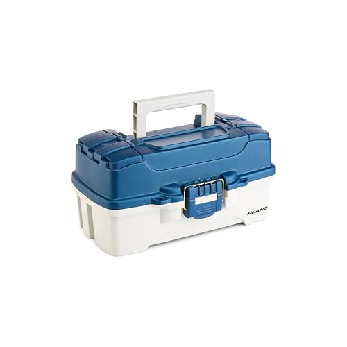 Plano One-Tray Tackle Box, Blue/White, Rust-Proof Brass Latch, Top-Access Tray with Deep Storage, Made in the USA, Portable Fishing Gear Storage Organizer - color: Blue White, size: One-Tray, style: One-Tray