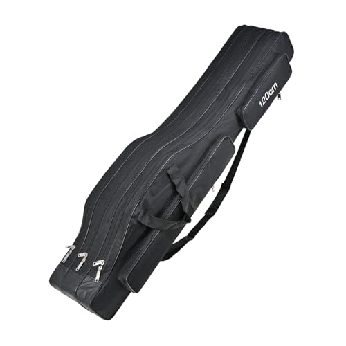 3 Layers Fishing Pole Bag,Portable 3 Layers Oxford Folding Rod Carry Case,Fishing Reel Tackle Storage Bag Case - color: Black, size: 120cm/47.2in