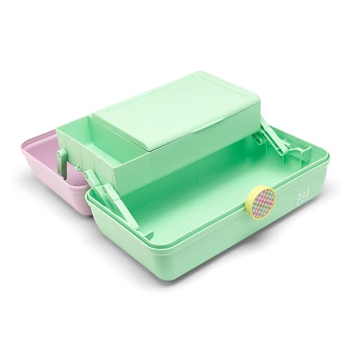 Caboodles On-The-Go Girl Makeup Box, Two-Tone Lavender and Light Green, Hard Plastic Makeup Organizer Box, Built-In Mirror, Secure Latch for Safe Travel, Spacious Storage for Large Items - color: Lavender and Light Green