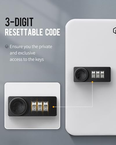 Uniclife 20 Position Key Cabinet with Combination Lock Resettable White Digital Security Storage Box Steel Key Organizer with Colorful Key Tag Labels Stickers and Hooks - color: White, size: 20 Keys