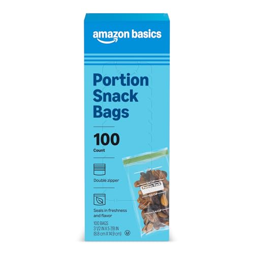 Amazon Basics Portion Snack Bags, Double Zipper Seals in Freshness, 3.5" x 5.9", 100 Count - size: Portion (100 Count) (Pack of 1)