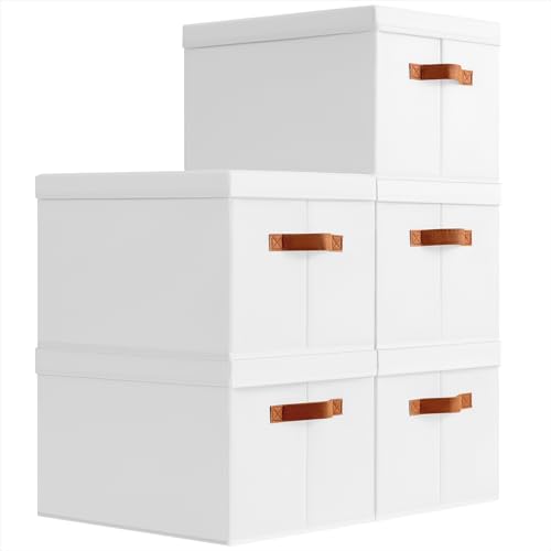 Homsorout Storage Bins with Lids - Large Fabric Closet Bins with Lid, 5 Pack Clothes Organizers and Storage, Collapsible Stackable Cube Basket for Home, Office, Dorm, White - color: White, size: XL(5-Pack)
