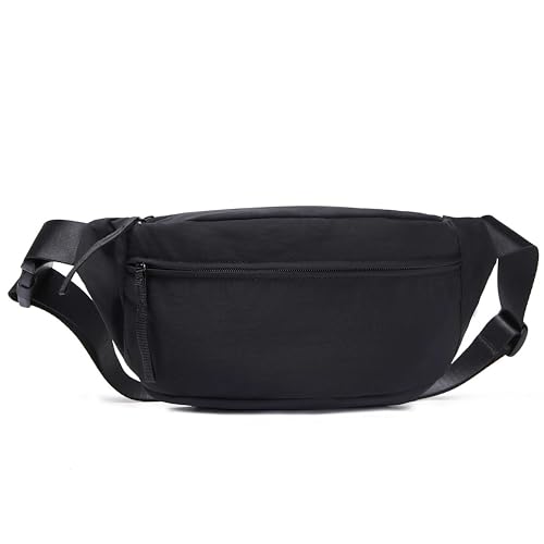 Large Capacity Nylon Women Sling Bags Girl Fanny Pack Light Weight Crossbody Bag Men Shoulder Bag Unisex Classic Waist Packs Purse Hiking Roomy Chest Bag, Easy Carry Any Phone,Wallet - color: Black