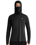 Roadbox Men's UPF 50+ Hooded Fishing Shirts Long Sleeve Sun Protection Hoodie, Hiking Running Swimming Rash Guard with Mask - color: Black, size: 3X-Large