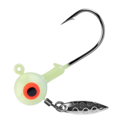 Dr.Fish 10 Pack Underspin Jigs Heads Freshwater Fishing Jig Spinner Stand up Swimbait Bass Walleye Fishing Hooks Willow Blade Round Bottom - color: Glow White, size: 1/4oz