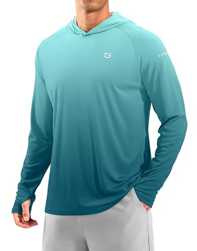 Men's Sun Protection Hoodie Shirts Long Sleeve UPF 50+ Swim Shirts for Men Rash Guard Fishing Shirt Quick Dry - color: Gradient Blue Green, size: Medium