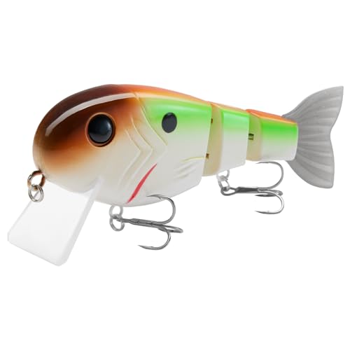 BASSROCK Topwater Fishing Lures for Bass Pike Salmon Floating Swimbait Jointed Crankbait Freshwater Saltwater 4.9in/1.76oz RK1001 - color: 4-Pack in 4 colors (GTRW), size: 4.9in/1.76oz