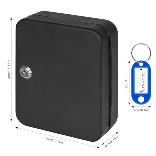 KYODOLED Key Box Wall Mount, Key Lock, 20 Hooks, Black | 20 Key Rings & Tags, Durable Steel, Key Storage for Home, Office & Property Managers, Indoor Use, 3.14"D x 6.3"W x 7.87"H - color: Black With Key Lock