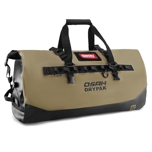 OSAH DRYPAK Waterproof Duffel Bag 25L/40L/60L – Heavy-Duty Motorcycle Tail Bag, Roll-Top Dry Bag for Travel, Camping, Boating, Kayaking, Outdoor Adventure - color: BROWN, size: 60L
