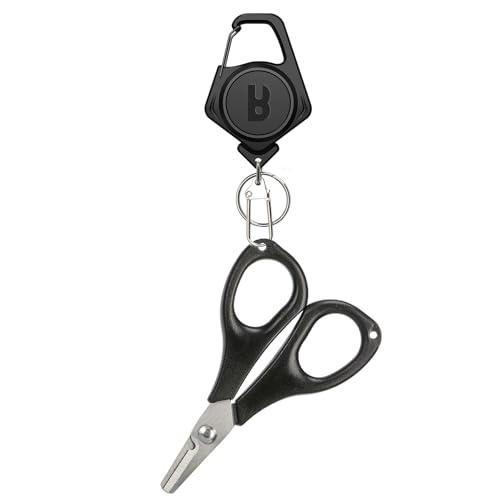 Booms Fishing Scissors for Braided Line: Braided Line Cutter with Zinger Retractor for Saltwater and Freshwater - Micro Serrated Shears Multi-Function Fishing Snips, S01 3.9" Black - color: Black_1