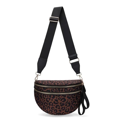 Checkered Crossbody Bum Bags for Women Nylon Checkered Purse Checkerboard Fanny Pack - color: E01-Leopard Khaki