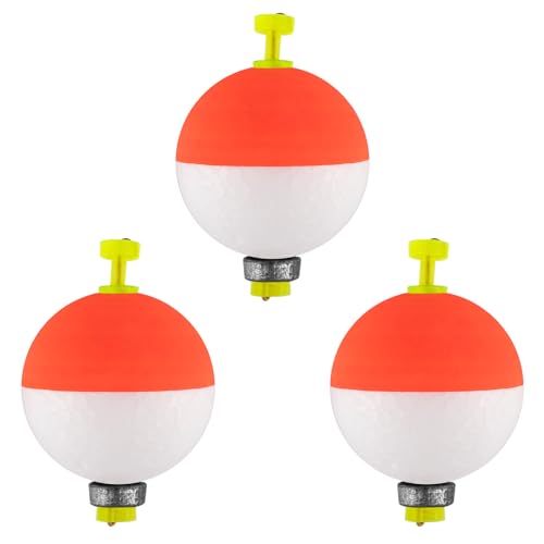Dr.Fish 10 Pack Weighted Fishing Bobbers Snap-on Spring Floats EVA Foam Push Button Clip on Floats Fly Fishing Trout Bass Crappie Catfish - color: Red/White, size: Diam 1.25''(1/4oz)