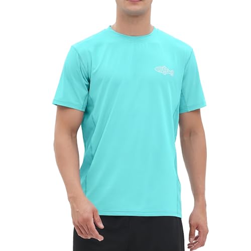 Riverruns Men's UPF 50+ Fishing Shirt, Quick Dry Cooling Short Sleeve Performance Tee with Breathable Mesh Back - color: Light Green, size: Small