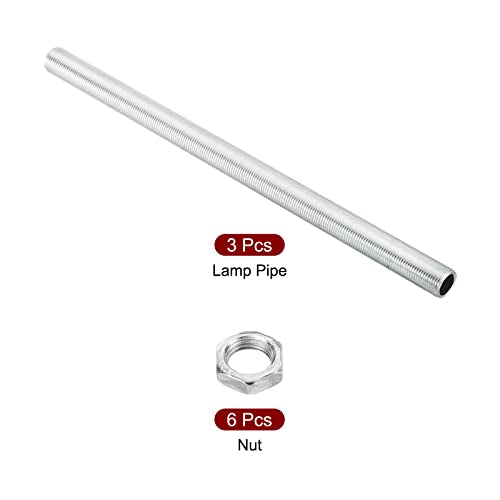 PATIKIL M12 Thread 7.87" Lamp Pipe Kit with Lock Nuts, 3 Set All Thread Rods Fasteners Hardware for Chandelier Ceiling Light DIY, Zinc Plating - size: 7.87"