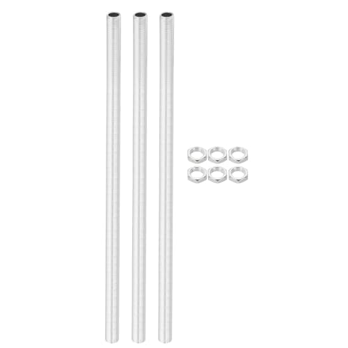 PATIKIL M12 Thread 300mm/11.8" Lamp Pipe Kit with Lock Nuts, 3 Set All Thread Rods Fasteners Hardware for Chandelier Ceiling Light DIY, Zinc Plating - size: 11.8"