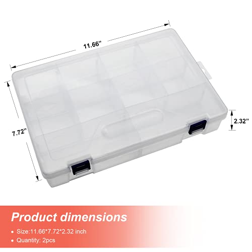 2 Pieces Fishing Tackle Box, PP Storage Box, Tackle Boxes Organizer with Removable Dividers, Clear Transparent Storage Trays for Fishing Lures, Baits, Hooks, Sinkers 11.8 * 7.9 * 2.3 Inch