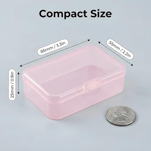 LJY 28 Pieces Rectangular Empty Mini Clear Plastic Organizer Storage Box Containers with Hinged Lids (3.3 x 2.2 x 1 inch, Pink) - color: Pink, size: 3.3 x 2.2 x 1 inch