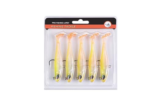 5/6Pcs Easy Catch Pre-Rigged Soft Lures,Baits for Bass Fishing - Jig Heads Soft Plastic Walleye Lures, Fishing Bait for Saltwater & Freshwater - color: 3.5",0.42oz,Yellow