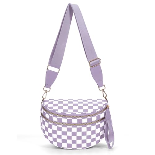 Checkered Crossbody Bum Bags for Women Nylon Checkered Purse Checkerboard Fanny Pack - color: A10-light Purple