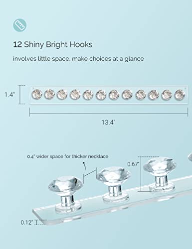 Mymazn 4 Pack Acrylic Necklaces Holder Hanging Jewelry Organizer Wall Mounted Necklace Hangers with 12 Hooks, Clear Jewelry Hangers for Necklace Organizer for Girls Women, Necklace Storage Organizer - color: Clear – 4Pack
