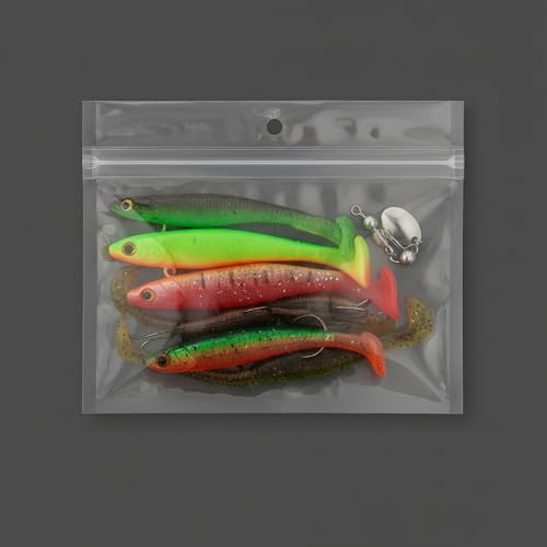 100 Pack Soft Plastic Baits Bags | Heavy-Duty Clear Lock Zipper Packaging Bags - Leakproof Double-Sealed Zipper Storage for Soft Plastic Lures & Fishing Gear | Multiple Sizes (5.9"x4.7") - size: 5.9" x 4.7"