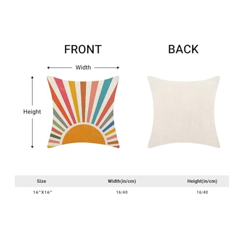 Colorful Stripes Pillow Covers 16 x 16 Set of 2, Boho Rainbow Sun Outdoor Decorative Throw Pillows Farmhouse Linen Summer Sunshine Cushion Case for Home Couch Sofa Decor - color: Sun1, size: 16" x 16" (Pack of 1)