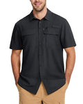 MAGCOMSEN Men's Fishing Shirts UPF 50+ Short Sleeve Sun Protection Shirts Quick Dry Cooling Button Down Shirt Hiking Safari - color: Black, size: XX-Large