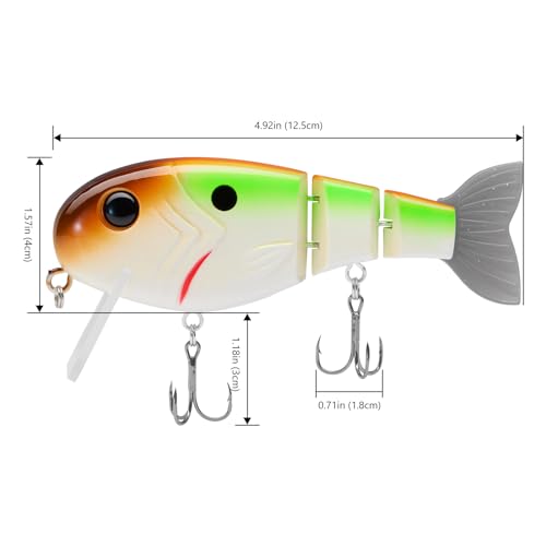 BASSROCK Topwater Fishing Lures for Bass Pike Salmon Floating Swimbait Jointed Crankbait Freshwater Saltwater 4.9in/1.76oz RK1001 - color: 4-Pack in 4 colors (GTRW), size: 4.9in/1.76oz