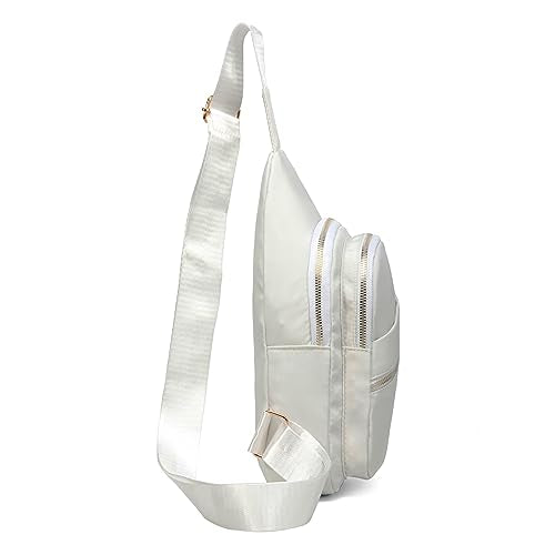 EVANCARY Small Sling Bag Crossbody Bags for Women Men, Sling Backpack Chest Daypack Cross Body Bag for Travel Outdoor - color: White Beige