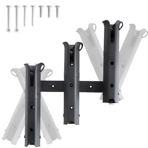 VTurboWay 3-Tube Adjustable Fishing Rod Holder, Removable Pole inserter, Self-Adhesive for Fishing Box Cooler, Drilling installation for Boat Yacht Kayak Fishing, Spinning Plastic, Black