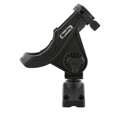 Scotty 0280-BK Rod Holder, Baicaster/Spinning, black W/0241 Side/Deck Mount | 360 Degree Rotation, Heavy-Duty Nylon, Fishing Accessory, Adjustable