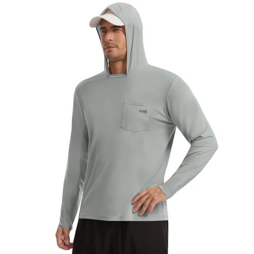 BASSDASH Men’s UPF 50+ Fishing Hoodie Shirts with Chest Pocket Lightweight UV Sun Protection Long Sleeve Hiking Sports FS34M - color: Ash Grey, size: Large