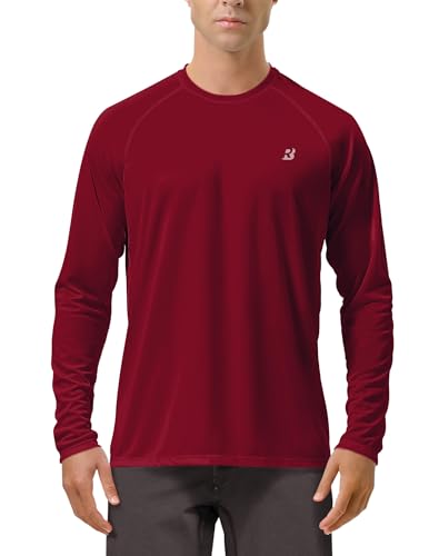 Roadbox Mens UPF 50+ UV Sun Protection Shirts Outdoor Long Sleeve SPF Rash Guard for Fishing Hiking Swimming Running - color: 1 Pack - Beet Red, size: Medium