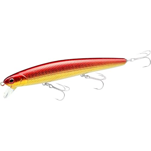 LUCKY CRAFT FlashMinnow 110, Super Glow Series, Saltwater Fishing Lures, Jerkbait Surf Fishing Accessories and Gear, 1-2 ft Slow Suspending Topwater Lure, Halibut and Bass Fishing Lures - color: 679 Zebra Gold AkaKin