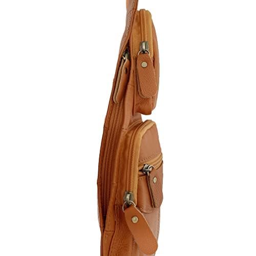 Hebetag Small Leather Sling Bag Crossbody Backpack for Men Women Travel Outdoor Sports Hiking Camping Shoulder Chest Day Pack Daypack Yellow Brown - color: #02yellow Brown