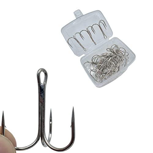 50pcs Fishing Hook Silvery Tuba Treble Hooks High Carbon Treble Hooks Super Sharp Solid Size 1/0 2/0 3/0 4/0 5/0 Triple Barbed Steel Fish Hook - size: 2/0-50pcs