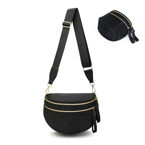 Crossbody Bags for Women, Checkered Bum Bag Crossbody, Spacious Nylon Shoulder Handbag Mom Bag (black) - color: black