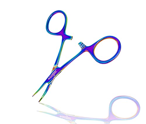 Cynamed Mosquito Hemostatic Forceps with Multicolor/Rainbow Titanium Coating - Premium Quality - Hemostat Clamping Pliers with Serrated Jaws - 3.5 in. (Curved) - style: Curved